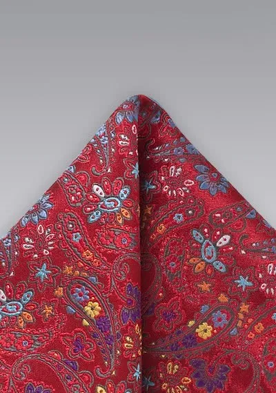 Fazzoletto da taschino paisley fiori rosso